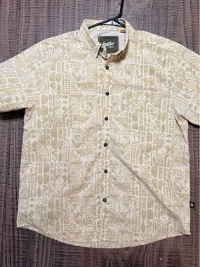 Howler Brothers Short Sleeve Cream Shirt with Olive Graphic Print